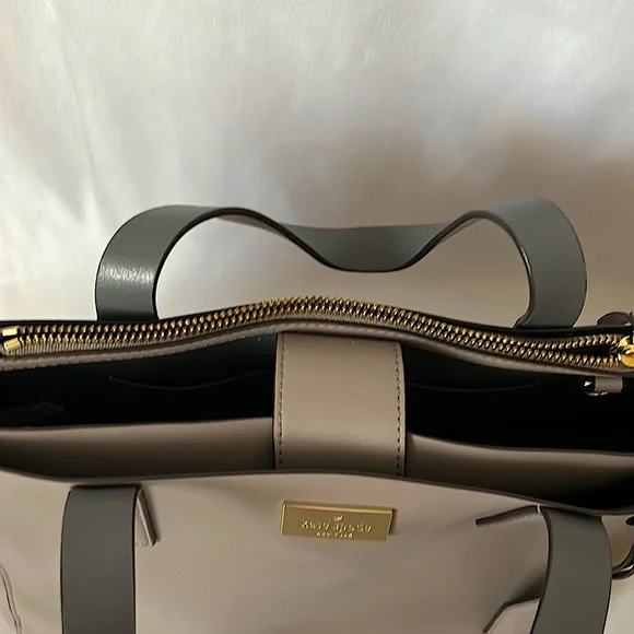 Kate Spade Authentic Gorgeous Light Gray/Taupe Leather Bag Purse πΊπΊ - Picture 10 of 16